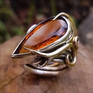 Artisan Silver Ring with Orange Crystal Stone Size 6